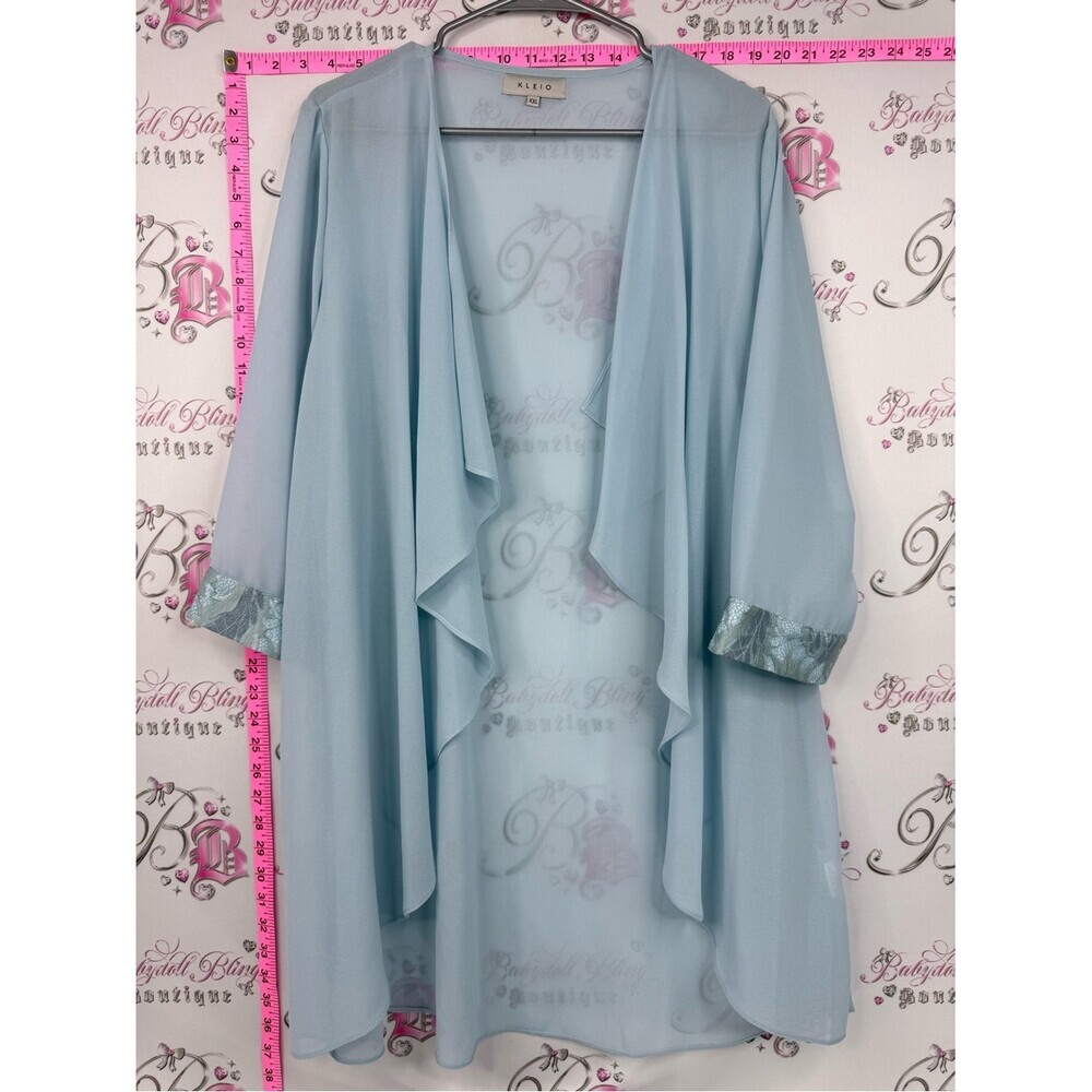 Kleio cardigan shiny floral Light Blue Chiffon Draped Robe with Shimmer Cuff